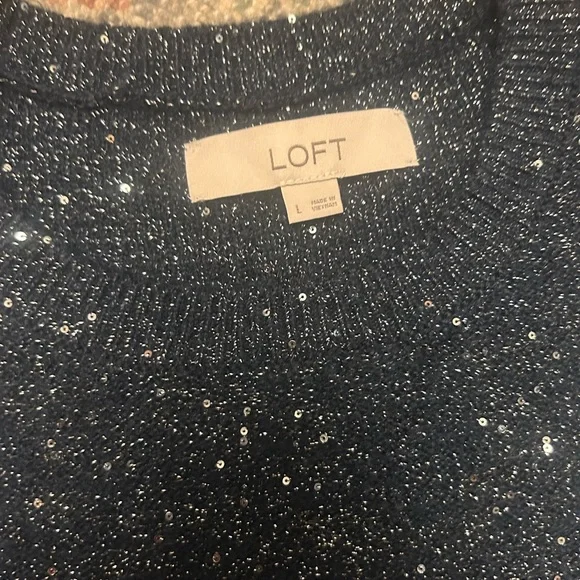 LOFT Shimmer Sweater Navy Size Large - Picture 3 of 5